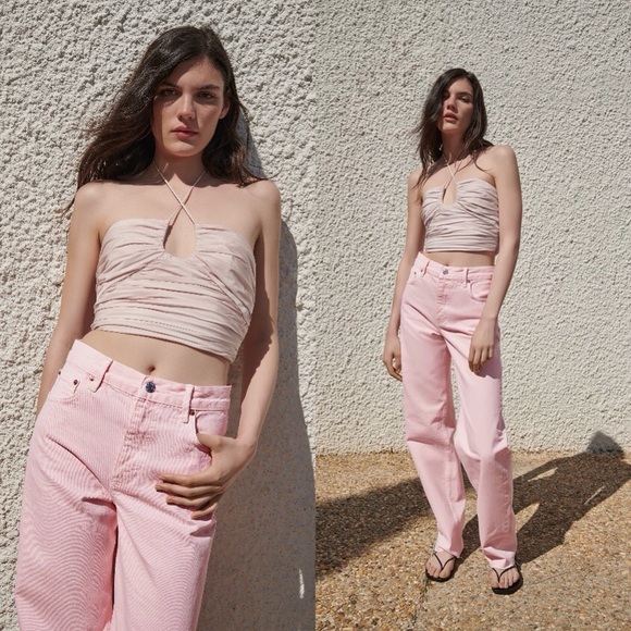 Zara Limited Edition Draped Tie Top Bloggers Favorite NWT Pale Pink XS - Picture 2 of 15